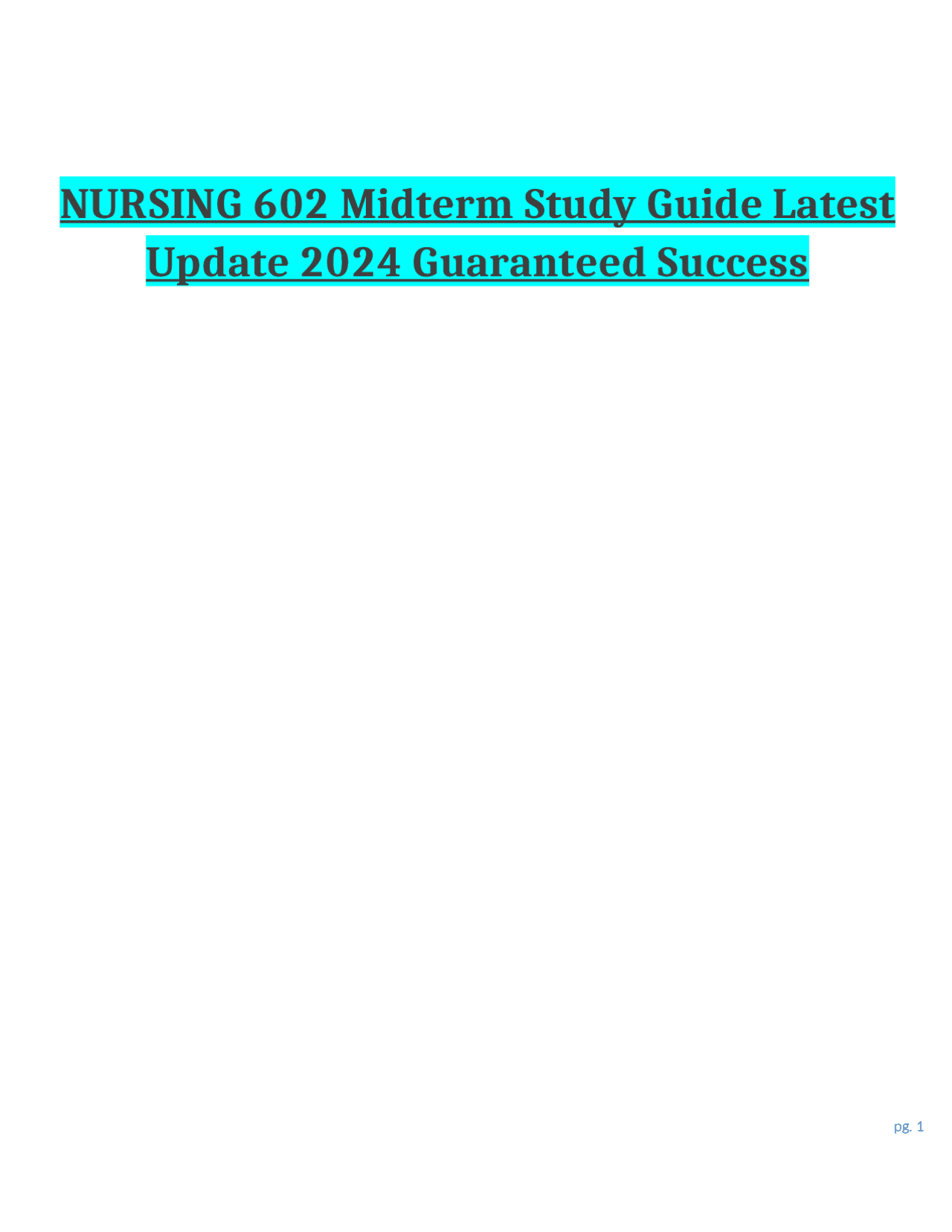 NURSING 602 Midterm Study Guide Latest Update 2024 Guaranteed Success ...