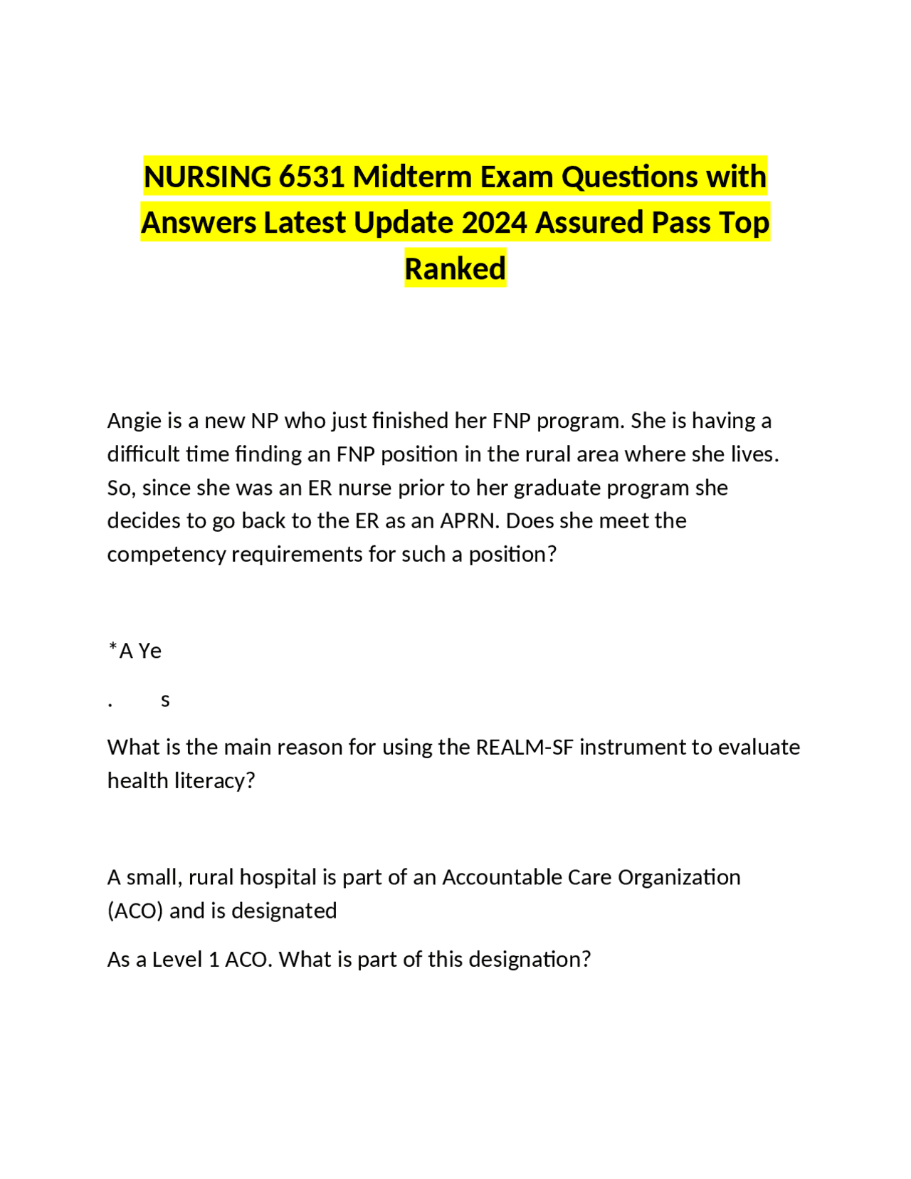NURSING 6531 Midterm Exam Questions with Answers Latest Update 2024 ...