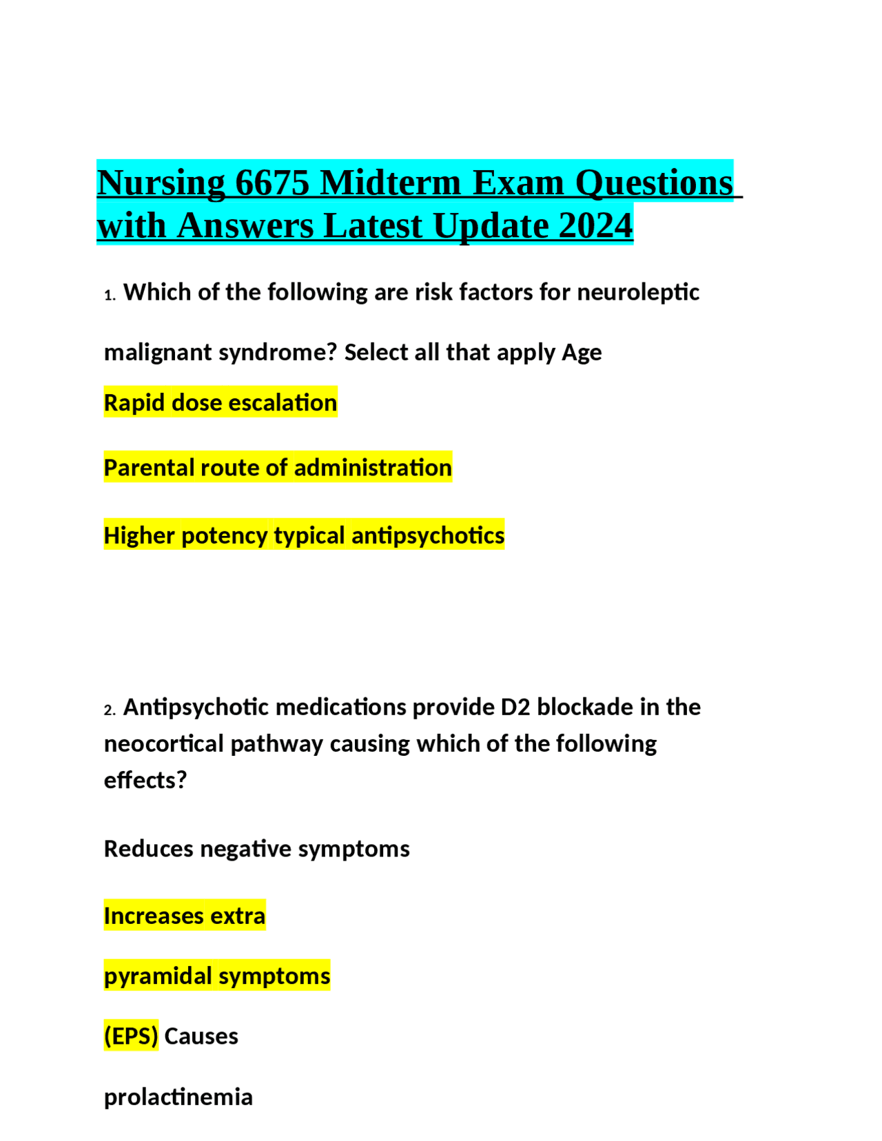 Nursing 6675 Midterm Exam Questions with Answers Latest Update 2024 ...