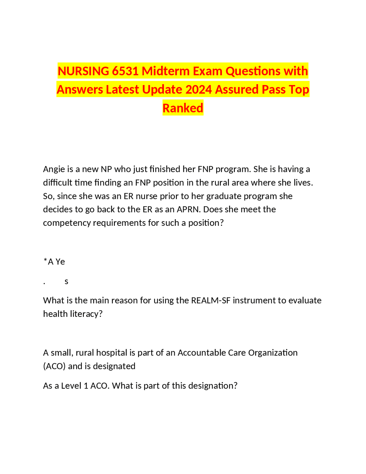 NURSING 6531 Midterm Exam Questions with Answers Latest Update 2024 ...