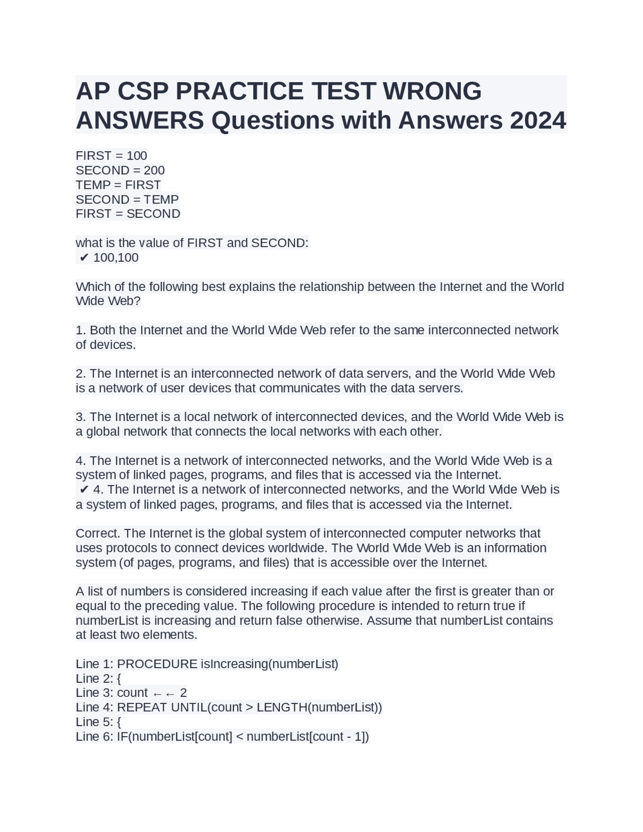 AP CSP Practice Test Answers and Explanations | Exams Computer Science ...