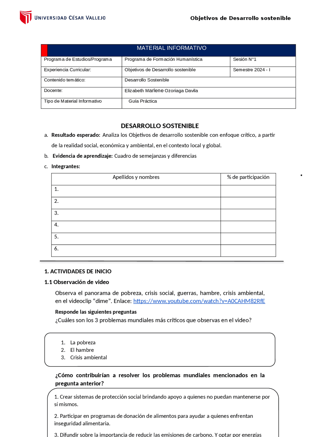 guia practica 01- objetivo de desarrollo sostenible | Guías, Proyectos ...