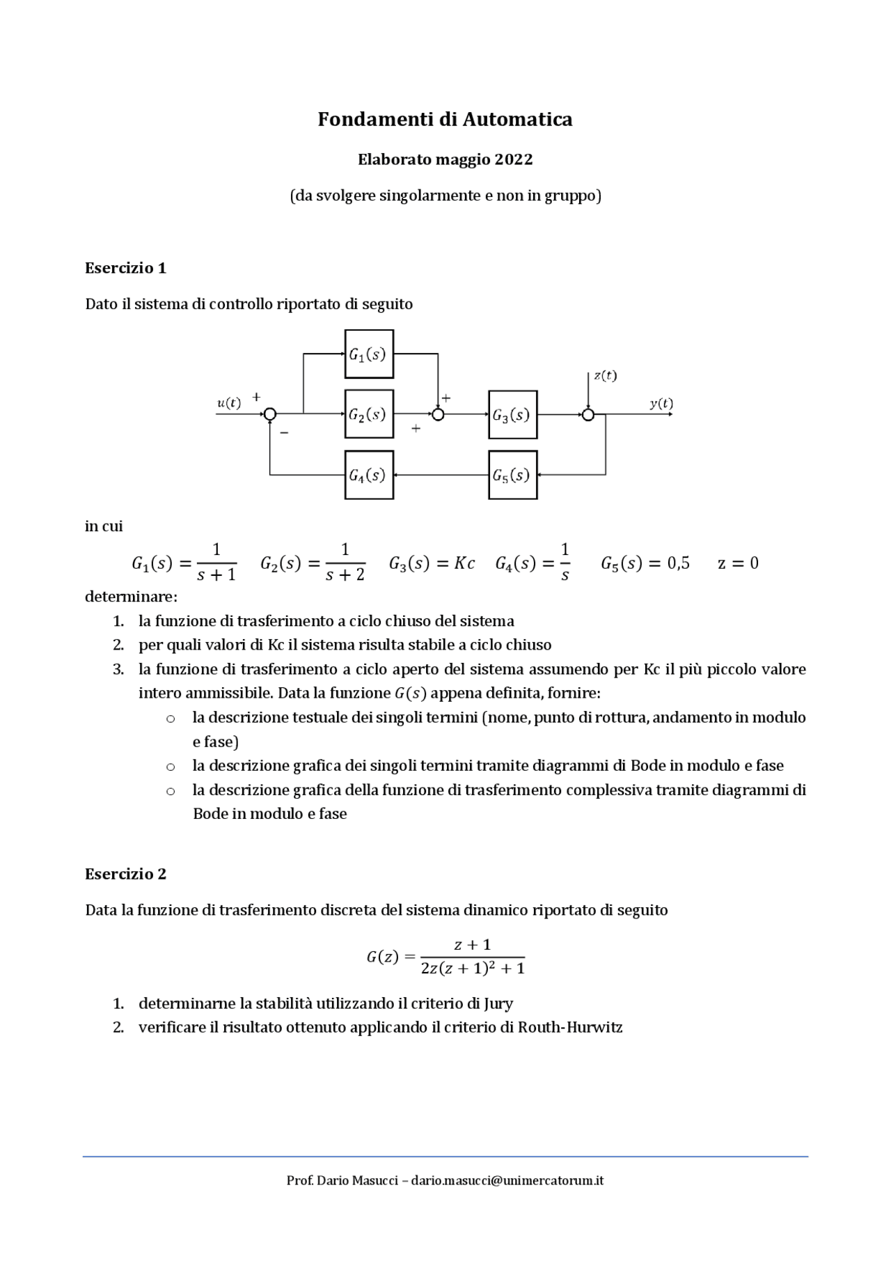 elaborato-di-fondamenti-di-automatica-esercizi-di-automatica-docsity