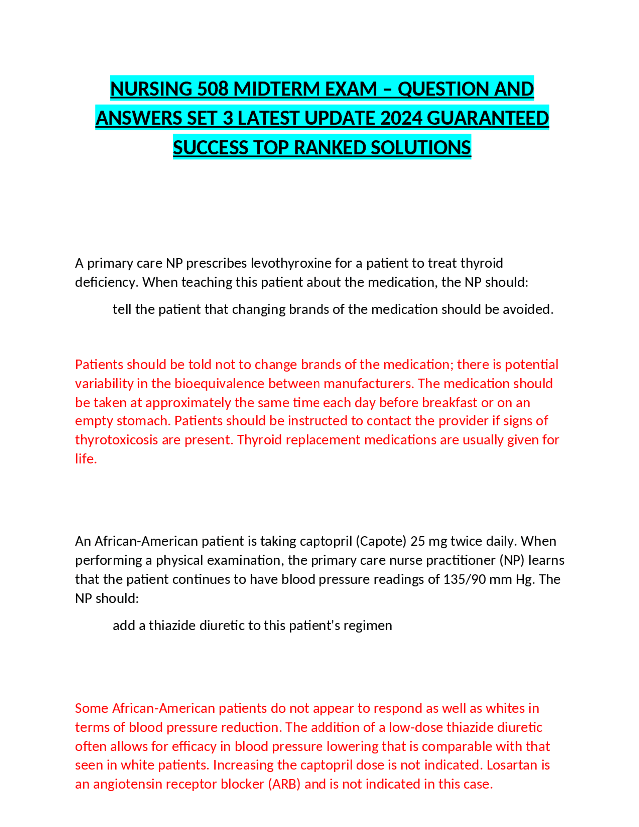 NURSING 508 MIDTERM EXAM – QUESTION AND ANSWERS SET 3 LATEST UPDATE ...