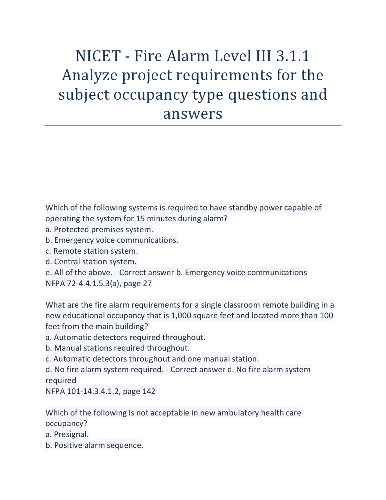 NICET Fire Alarm Level III 3.1.1 Analyze project requirements for the