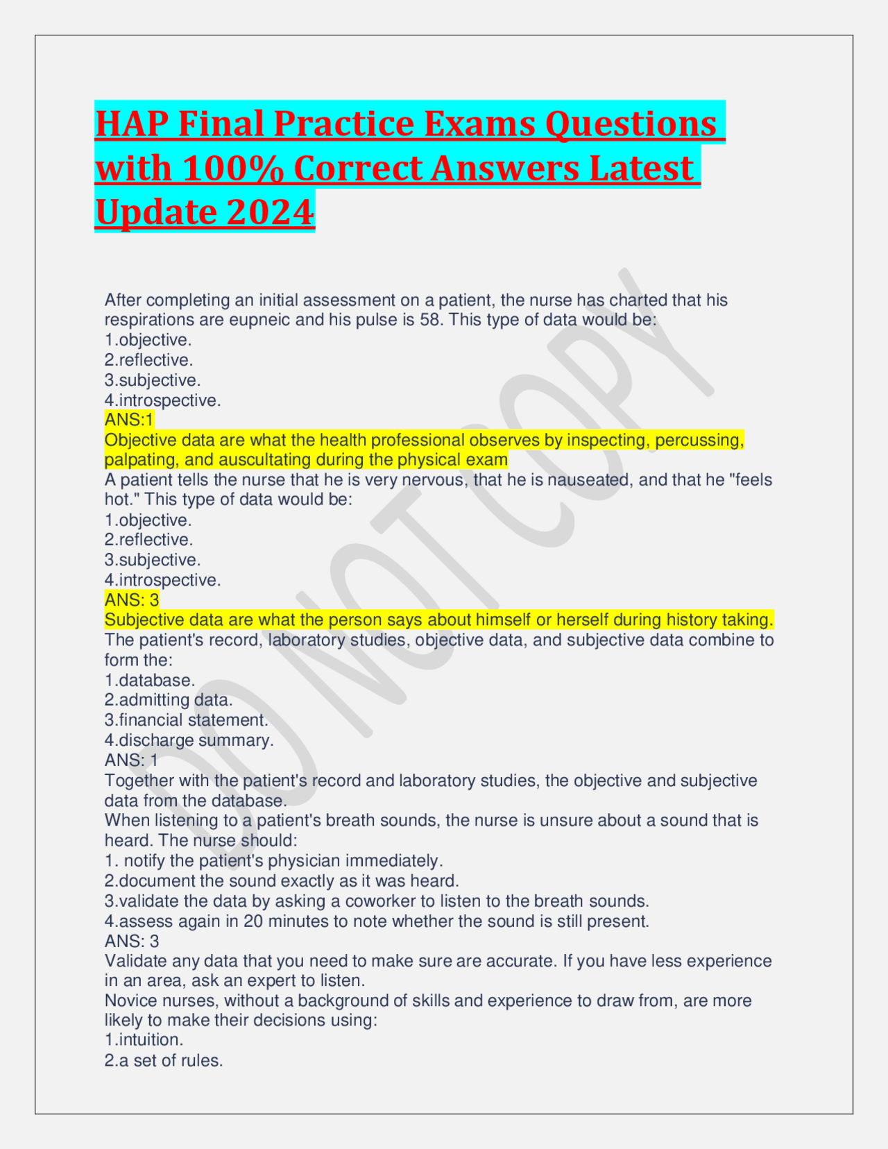 Hcap Core Questions HAP Final Practice Exams Questions with 100% Correct Answers Latest ...