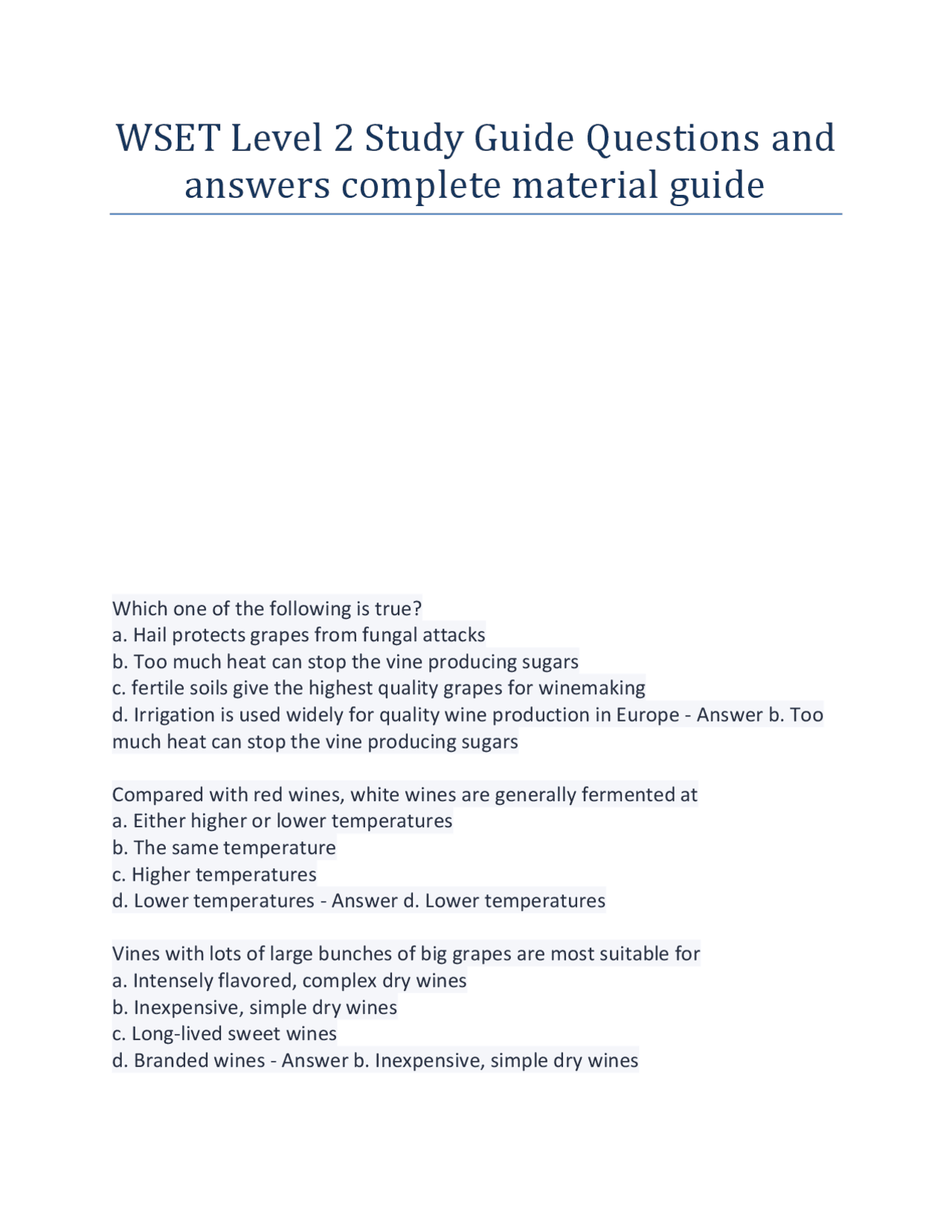 WSET Level 2 Study Guide Questions and answers complete material guide ...