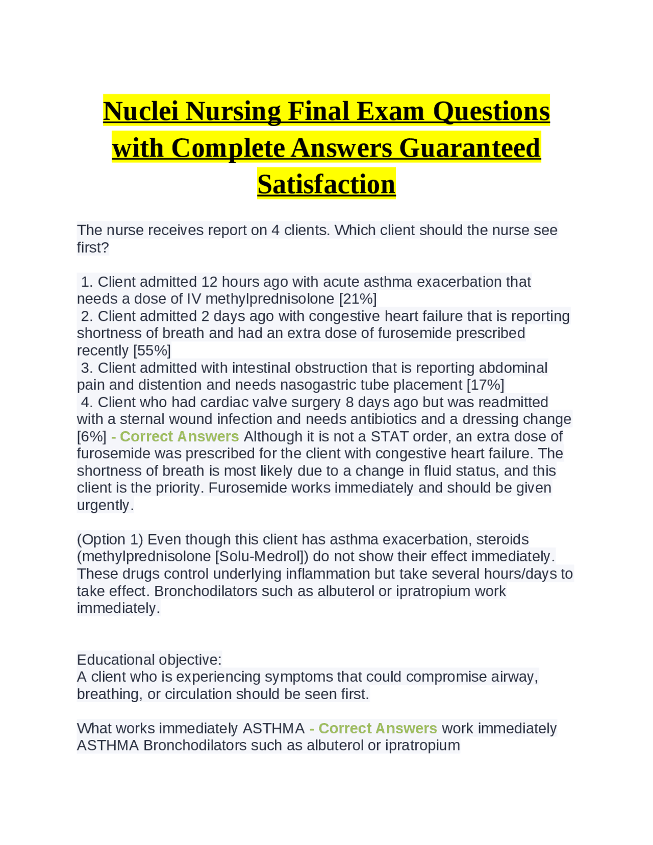 Nuclei Nursing Final Exam Questions with Complete Answers Guaranteed ...