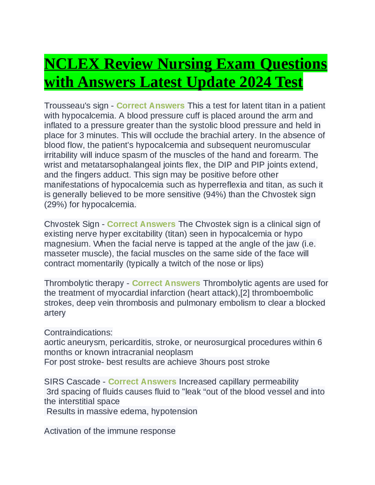 NCLEX Review Nursing Exam Questions with Answers Latest Update 2024 ...
