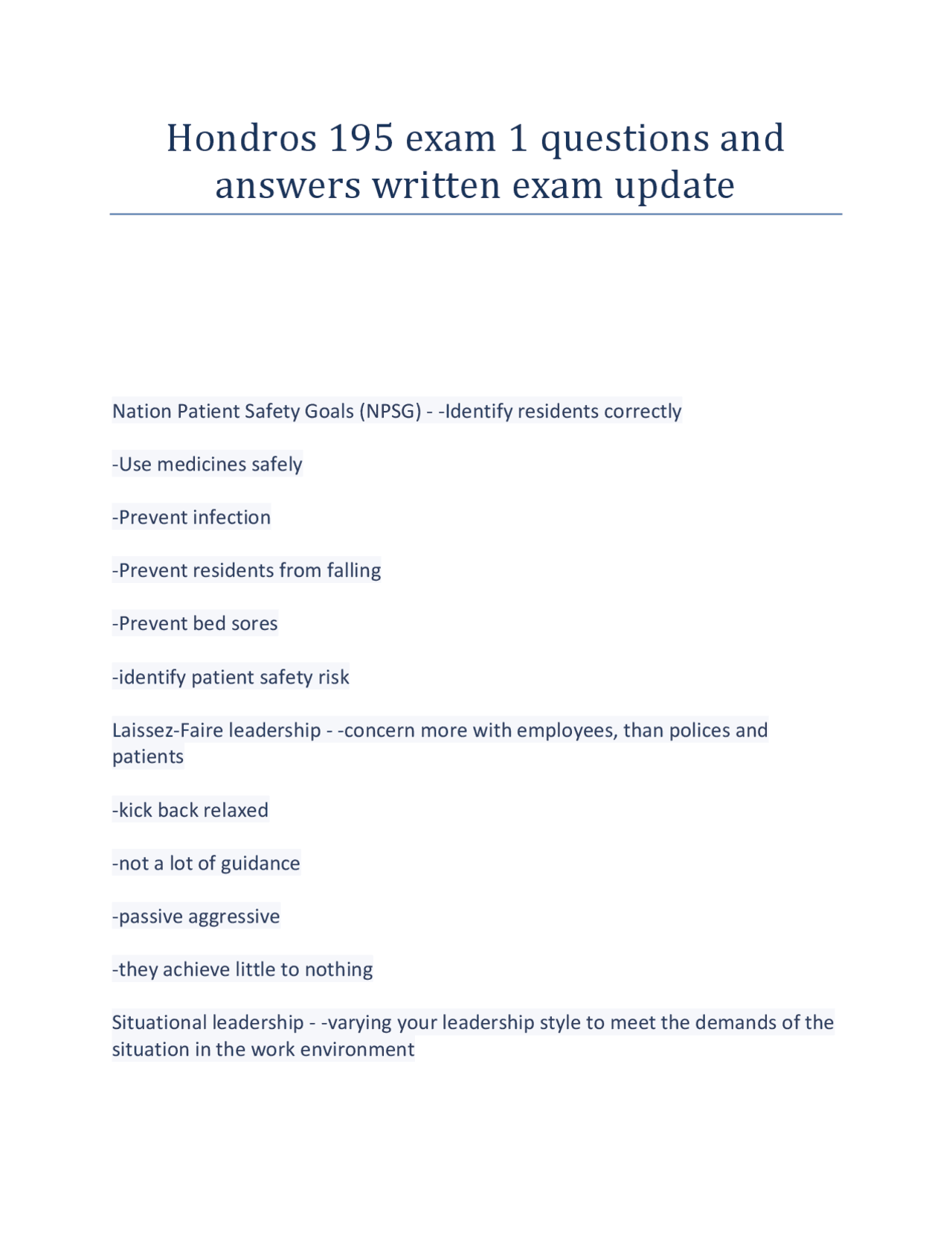 Hondros 195 exam 1 questions and answers written exam update | Exams ...