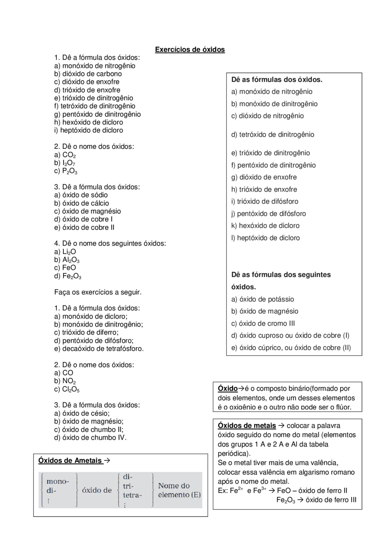 Nomenclatura dos ácidos | Exercícios Química para Ensino Médio | Docsity