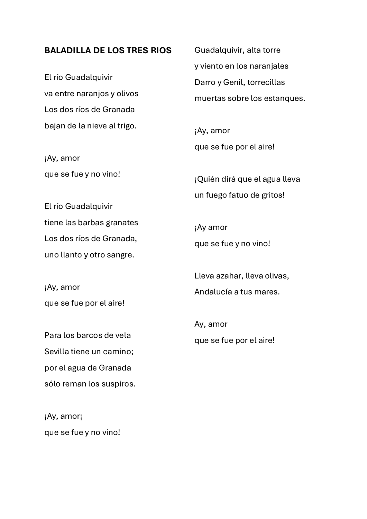 Baladilla de los tres ríos y otros poemas de Federico García Lorca ...