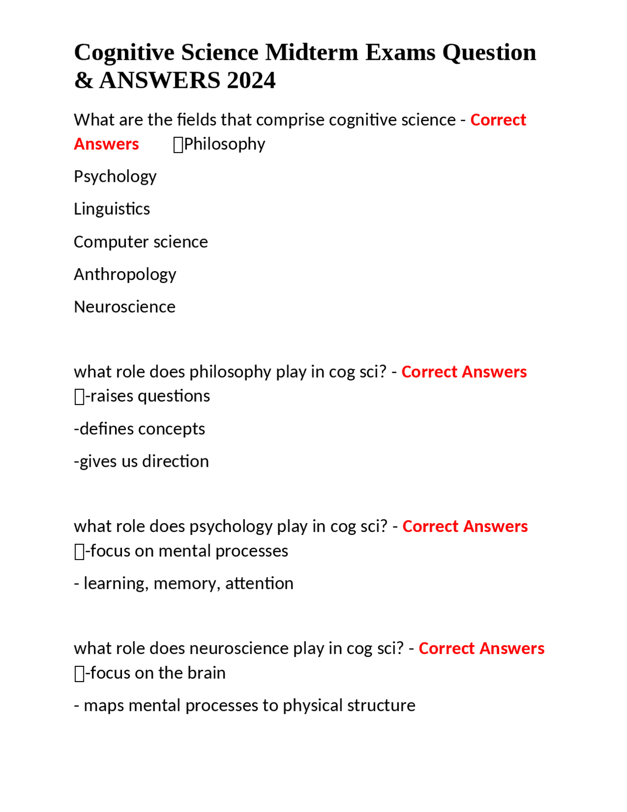 Cognitive Science Midterm Exams Question & ANSWERS 2024 | Exams Nursing ...