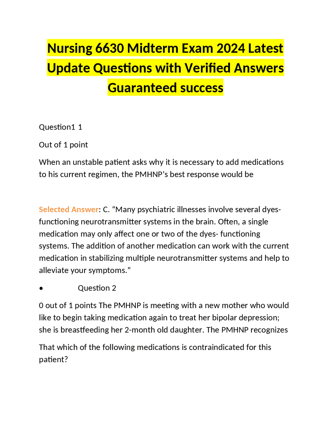 Nursing 6630 Midterm Exam 2024 Latest Update Questions with Verified ...