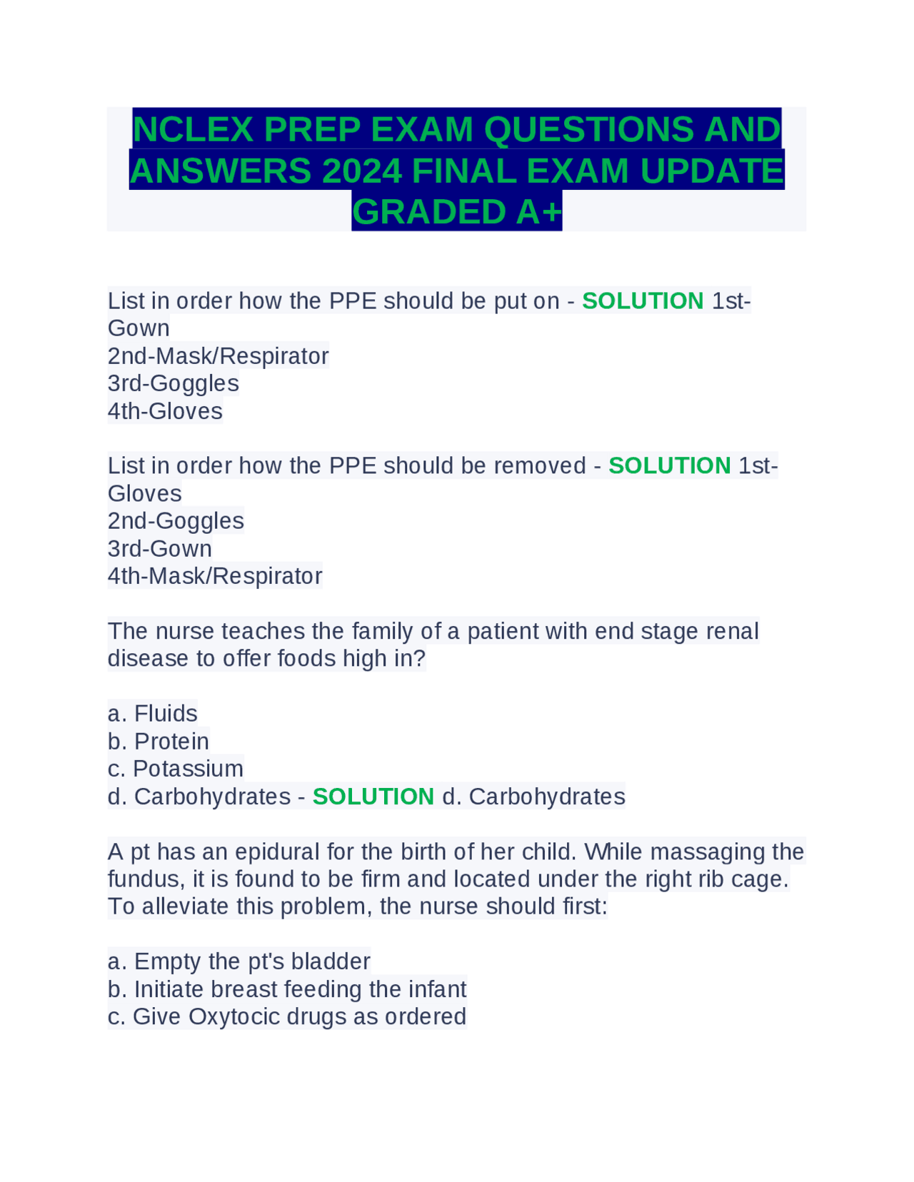 NCLEX PREP EXAM QUESTIONS AND ANSWERS 2024 FINAL EXAM UPDATE GRADED A+ ...