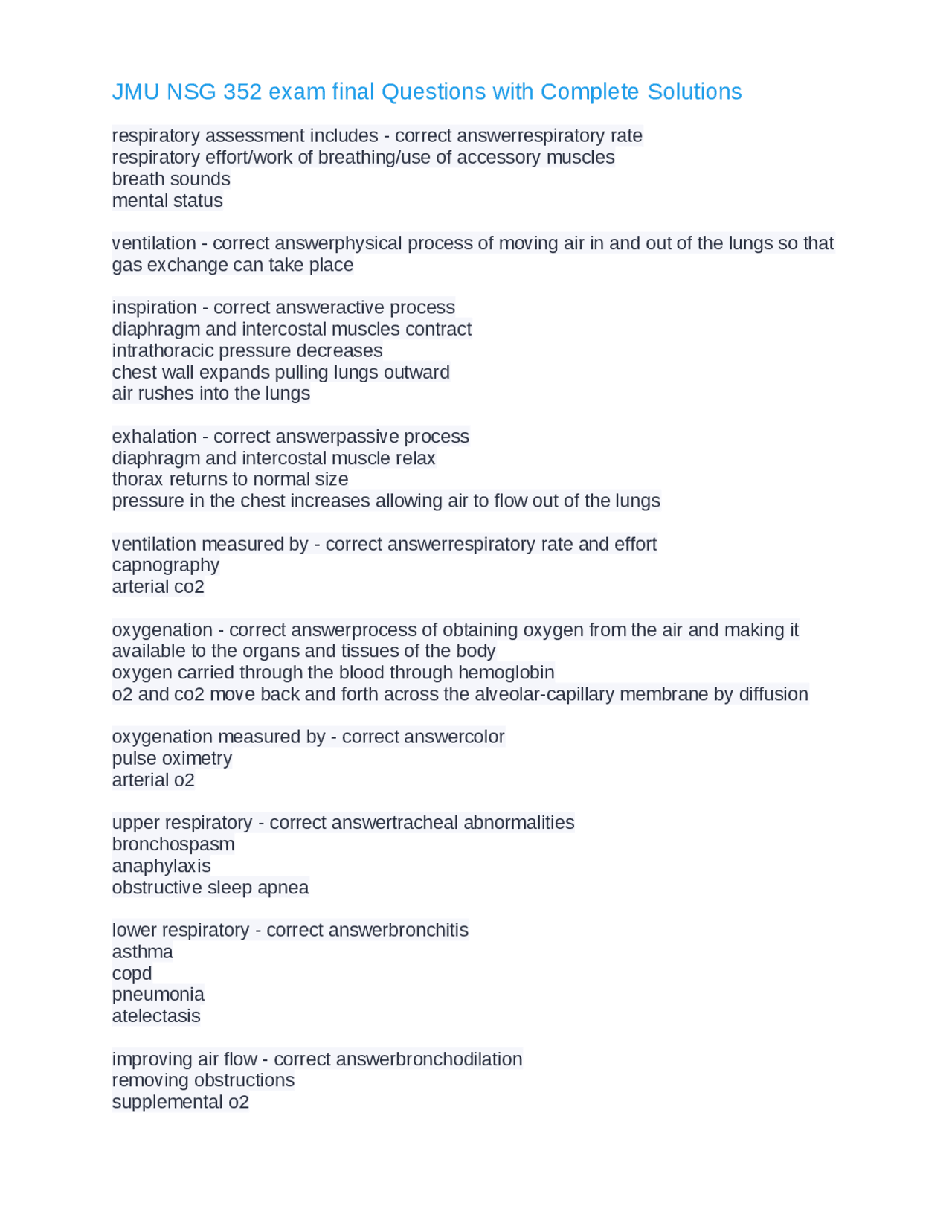 JMU NSG 352 exam final Questions with Complete Solutions | Exams ...