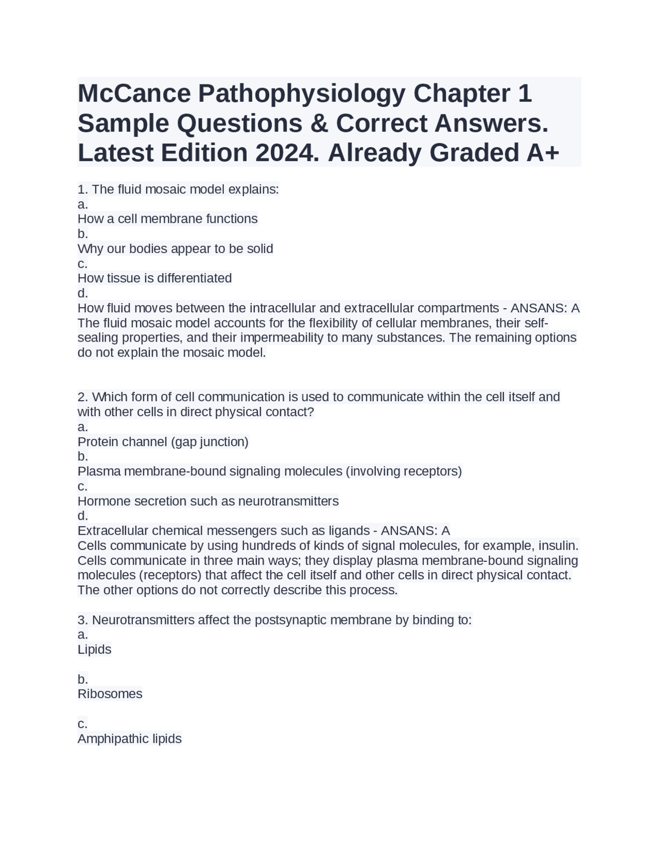 McCance Pathophysiology Chapter 1 Sample Questions & Correct Answers ...