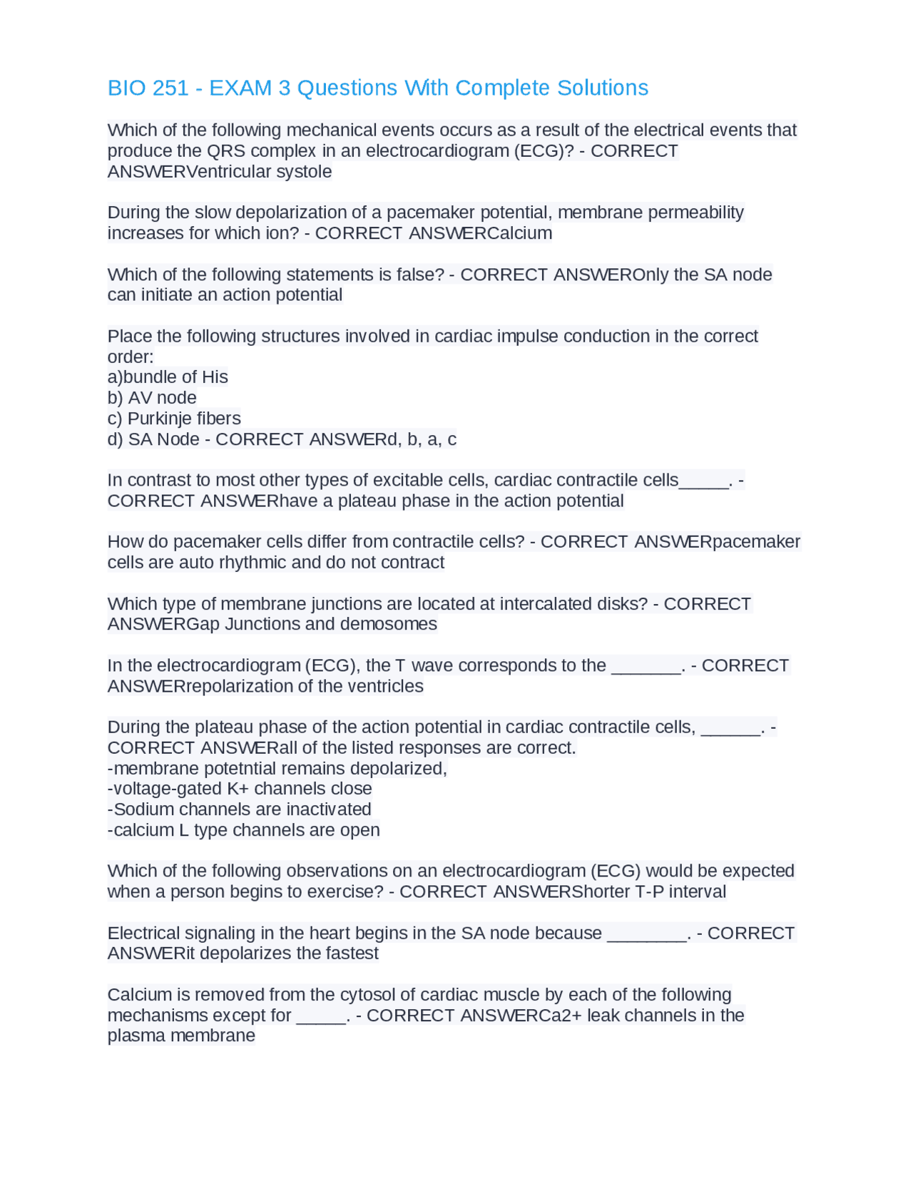 BIO 251 - EXAM 3 Questions With Complete Solutions | Exams Biology ...