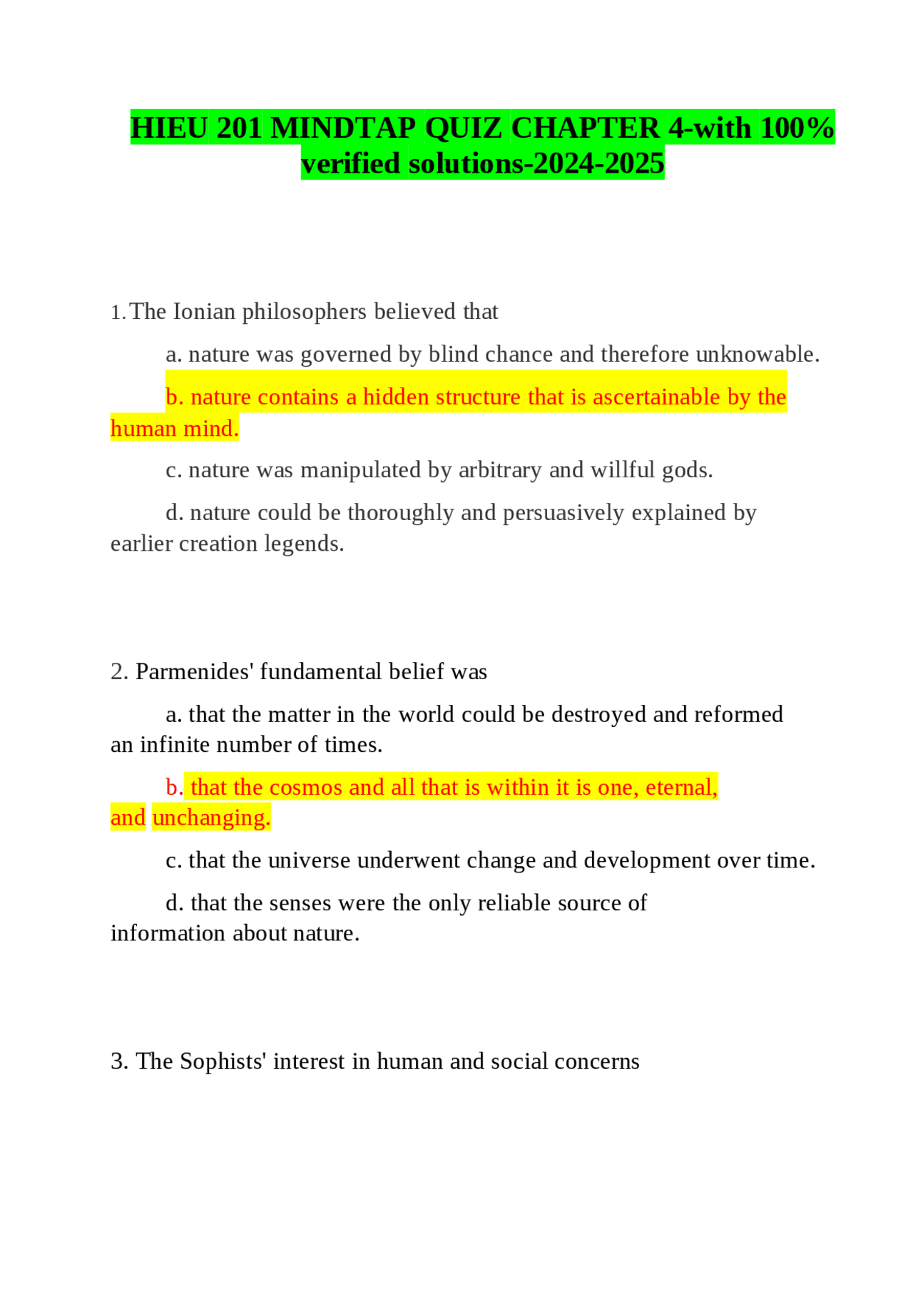 HIEU 201 MINDTAP QUIZ CHAPTER 4-with 100% verified solutions-2024-2025 ...