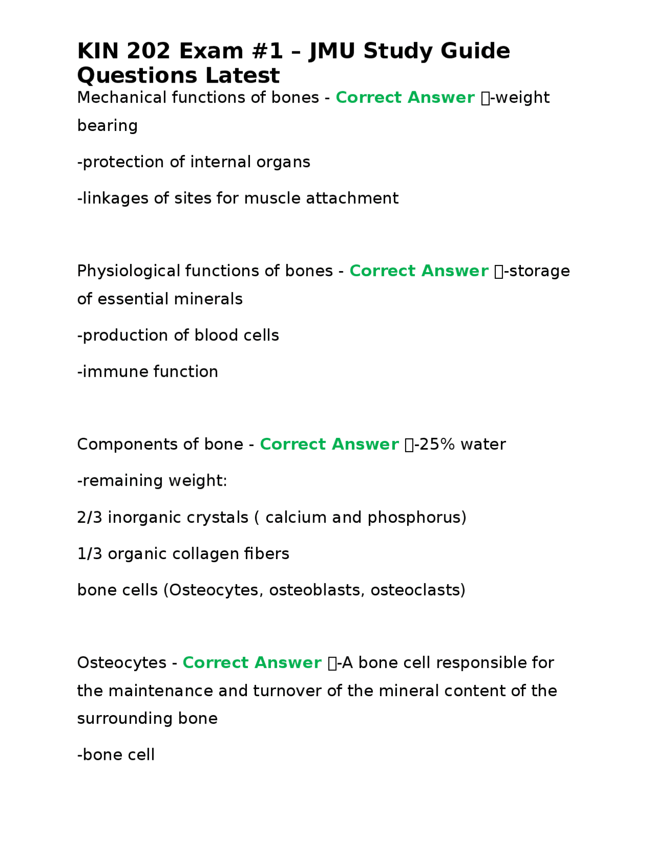 KIN 202 Exam 1 JMU Study Guide Questions Latest Exams Nursing