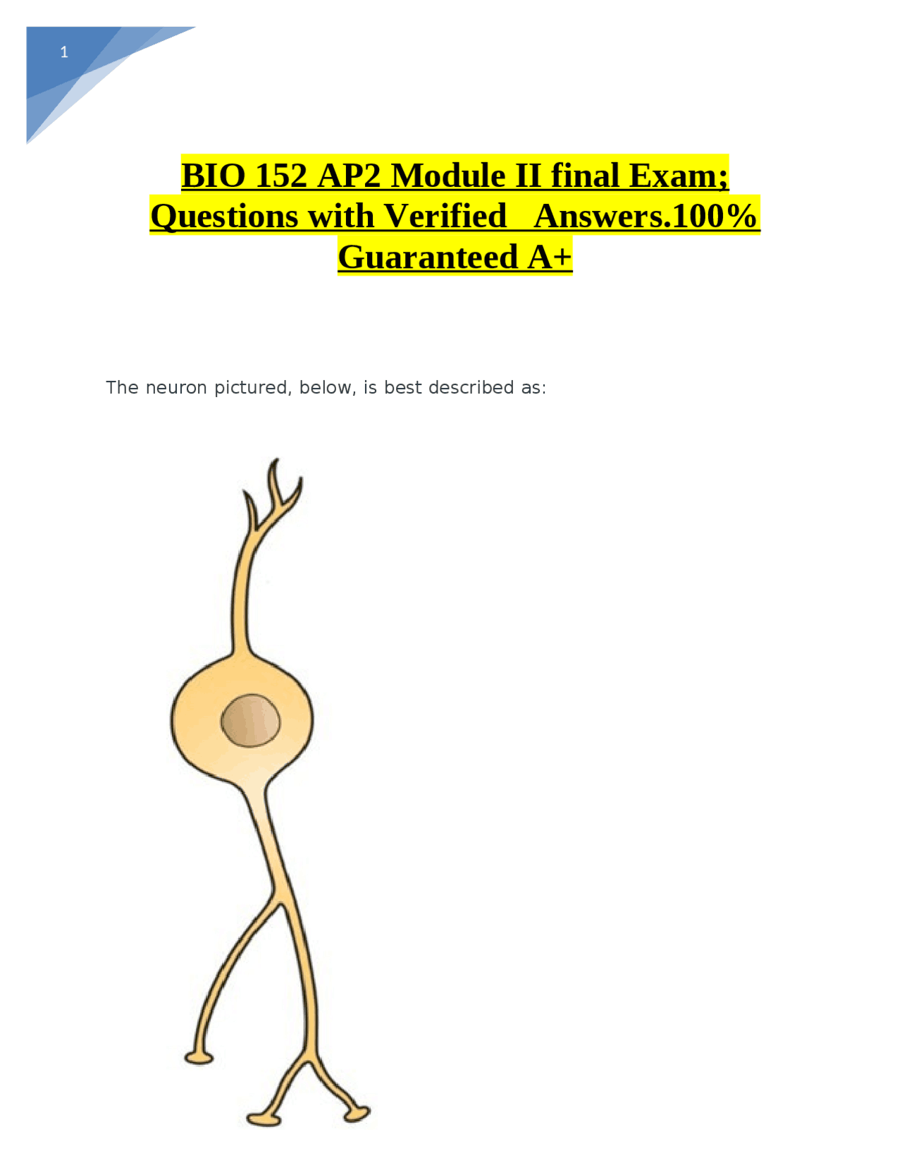 Bio 152 Ap2 Module Ii Final Exam Questions With Verified Answers 100