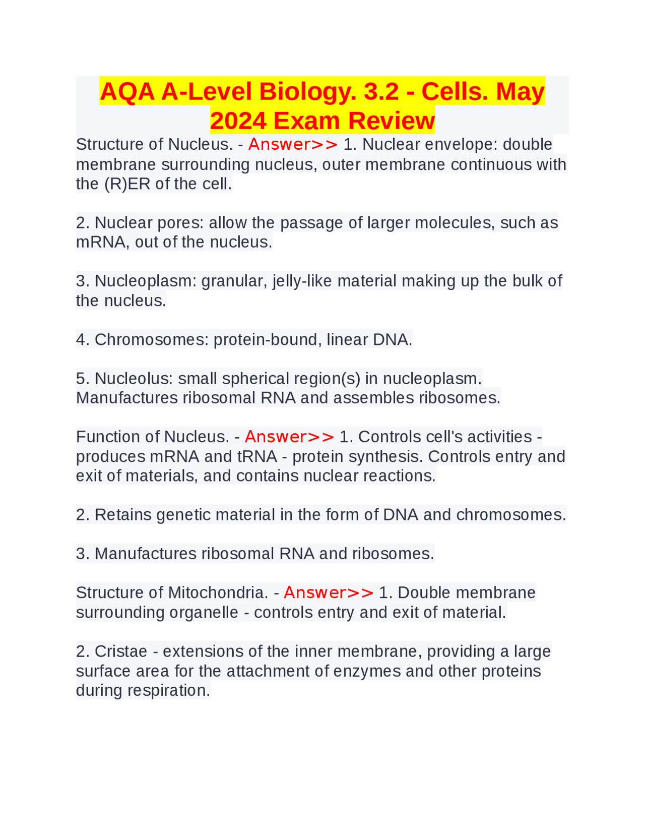 Cell Structure and Function | Exams Biology | Docsity