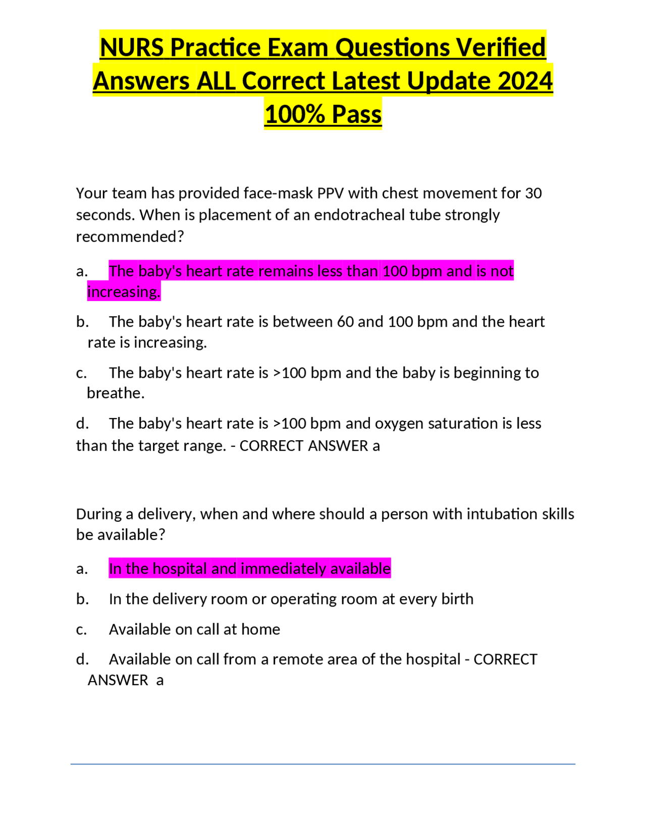 NURS Practice Exam Questions Verified Answers ALL Correct Latest Update ...