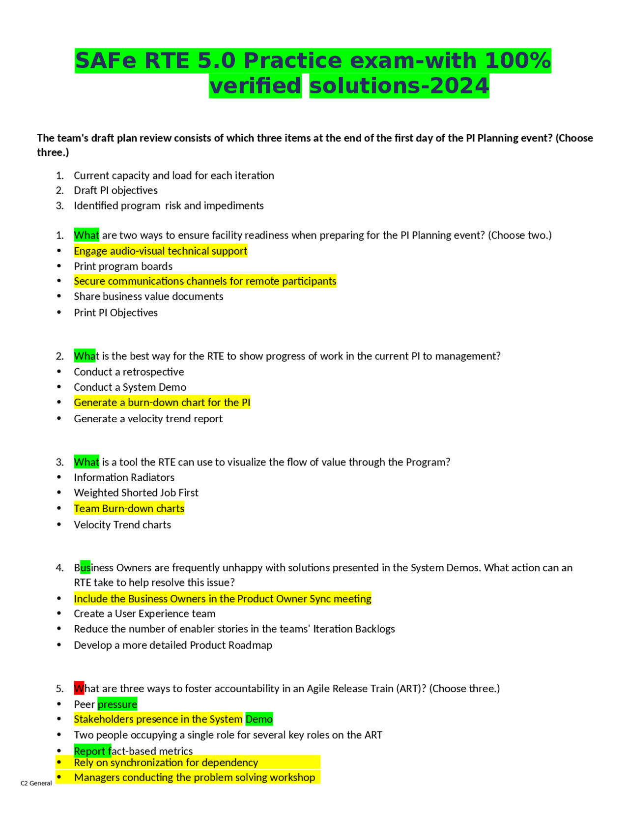SAFe RTE 5.0 Practice exam-with 100% verified solutions-2024.docx ...