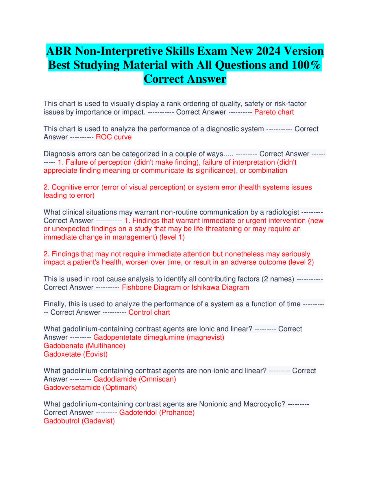 ABR NonInterpretive Skills Exam New 2024 Version Best Studying