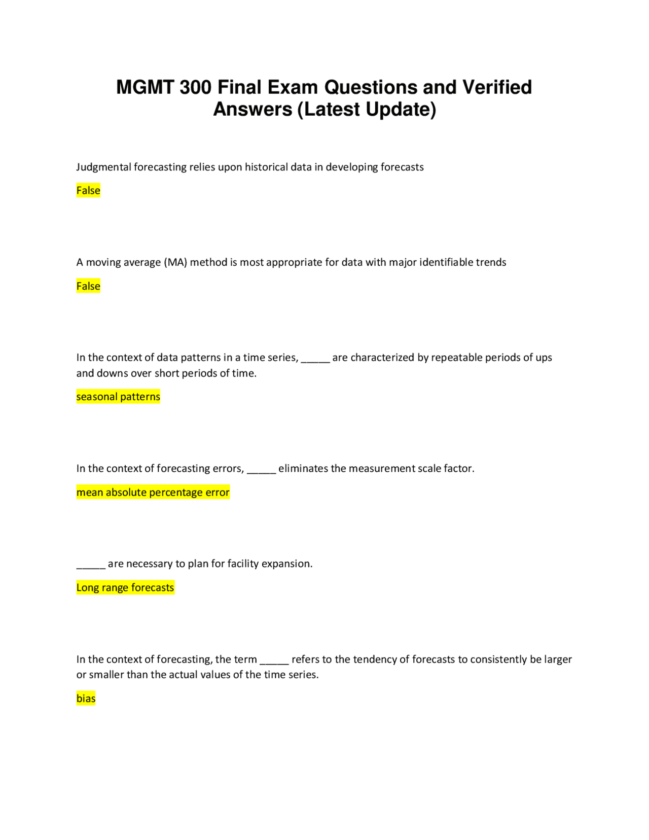 Mgmt 300 Final Exam Questions And Verified Answers Latest Update