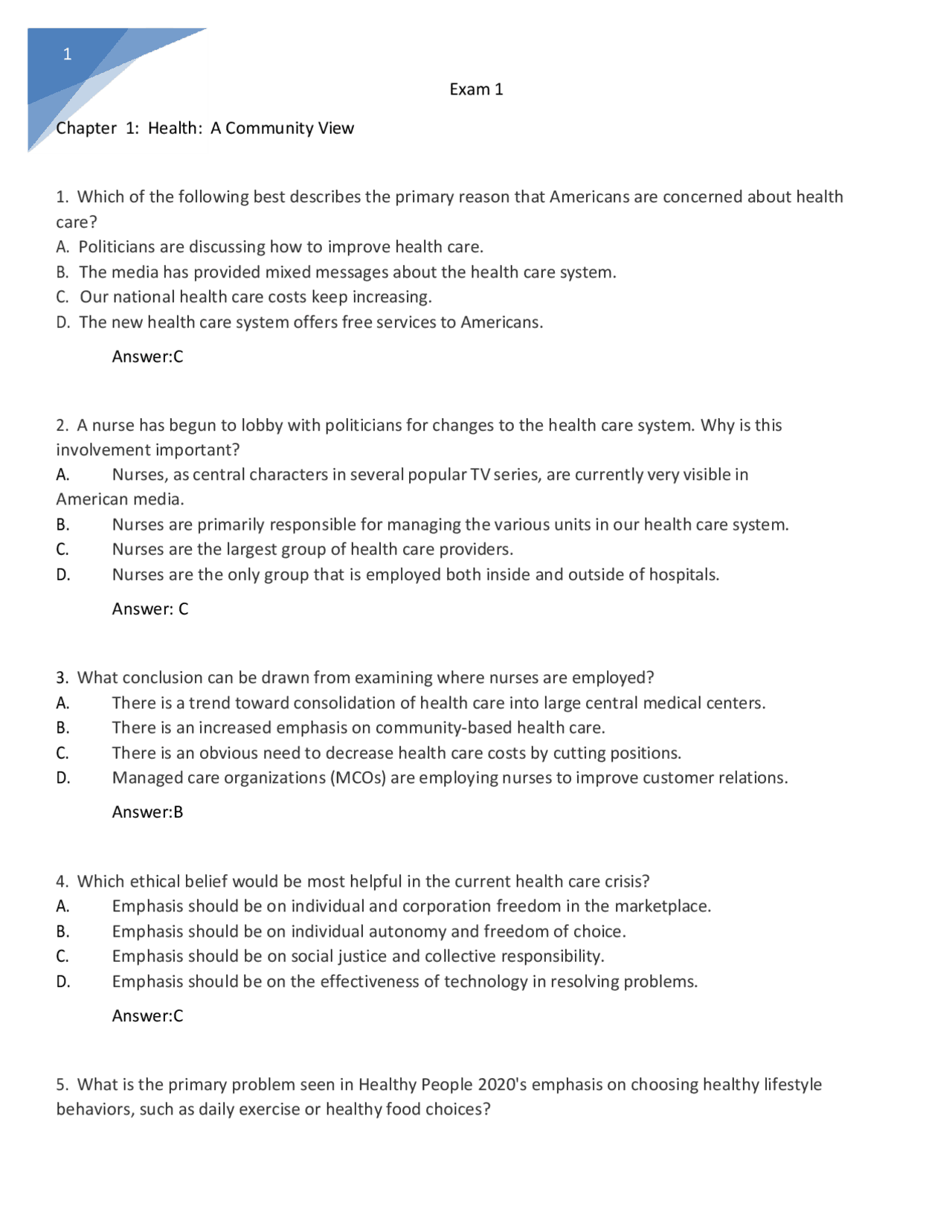 Community Health Nursing Exam 1 Practice Questions | Exams Nursing ...