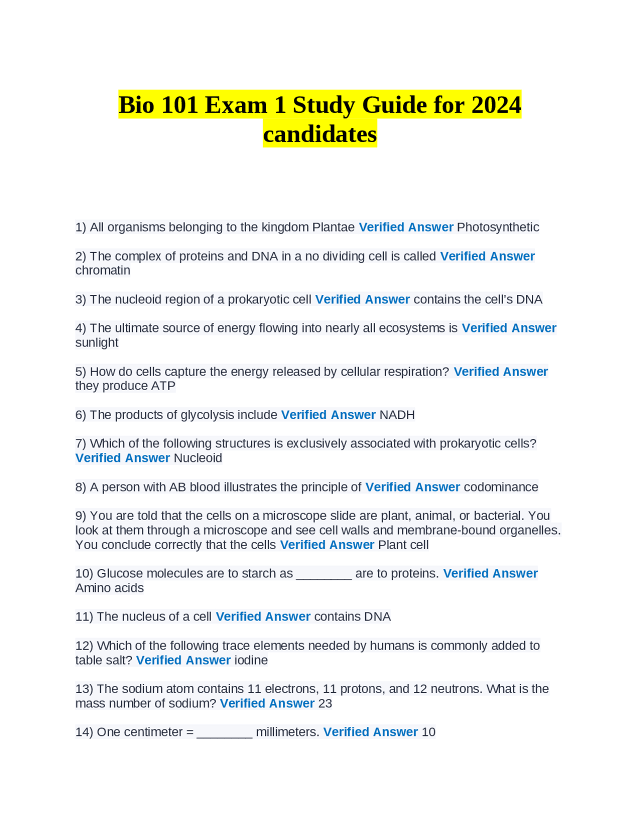 Bio 101 Exam 1 Study Guide for 2024 candidates | Exams Biology 