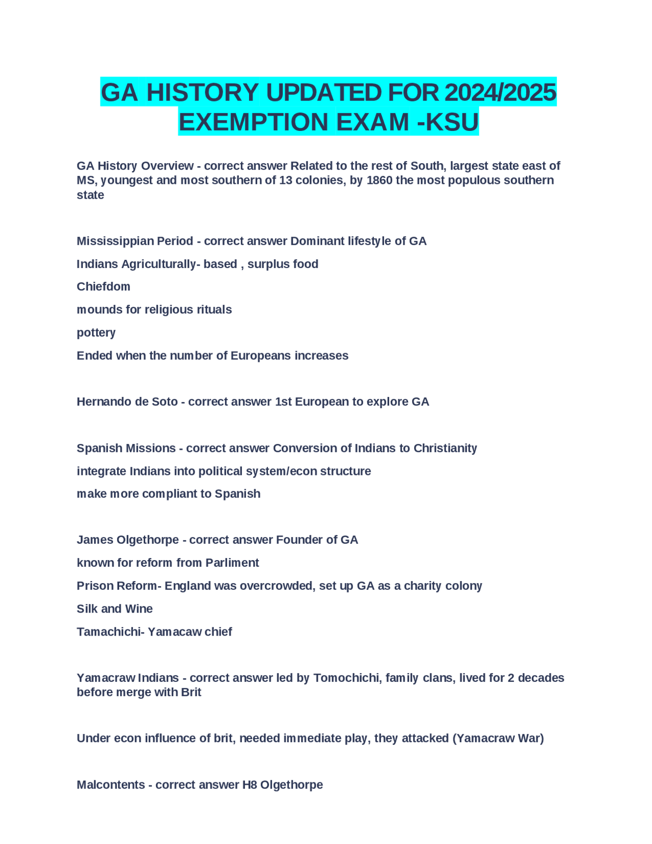 GA HISTORY UPDATED FOR 2024/2025 EXEMPTION EXAM KSU Exams History