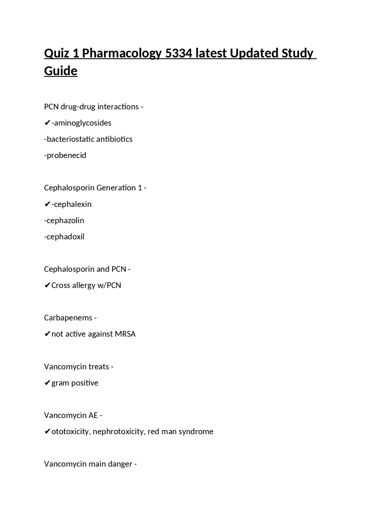 Quiz 1 Pharmacology 5334 latest Updated Study Guide | Exams Nursing ...