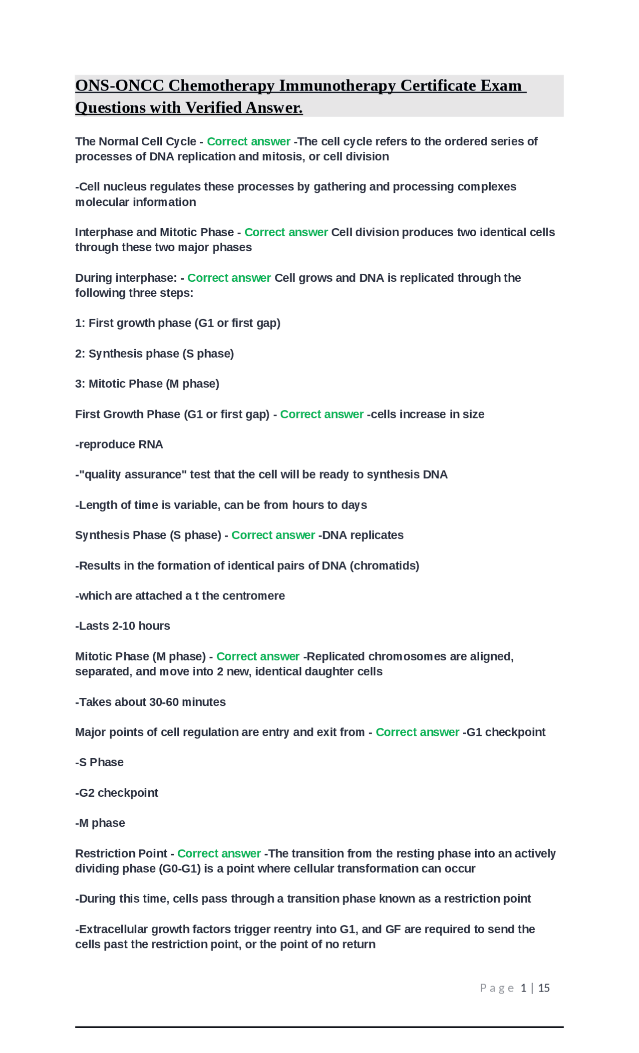 ONS-ONCC Chemotherapy Immunotherapy Certificate Exam Questions with ...