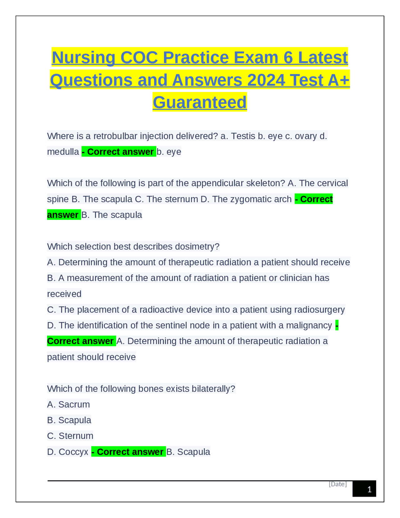 Nursing COC Practice Exam 6 Latest Questions and Answers 2024 Test A+