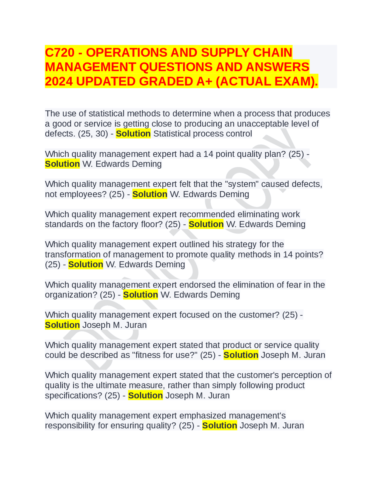 C720 - OPERATIONS AND SUPPLY CHAIN MANAGEMENT QUESTIONS AND ANSWERS ...