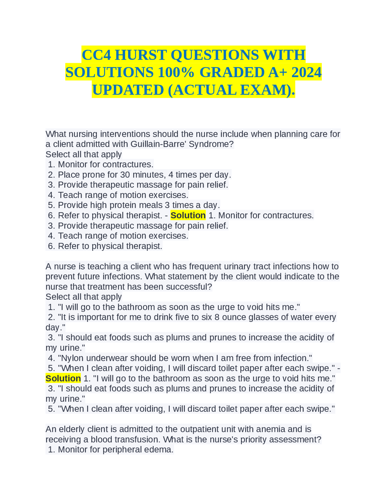 CC4 HURST QUESTIONS WITH SOLUTIONS 100% GRADED A+ 2024 UPDATED 