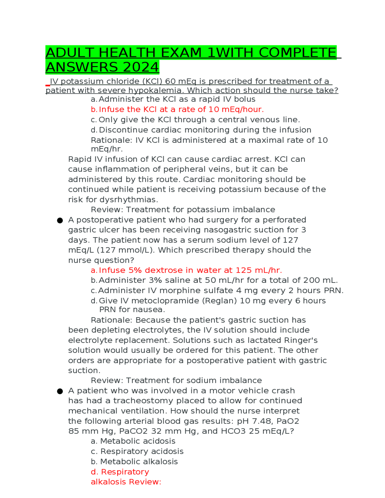 ADULT HEALTH EXAM 1WITH COMPLETE ANSWERS 2024 | Exams Nursing | Docsity