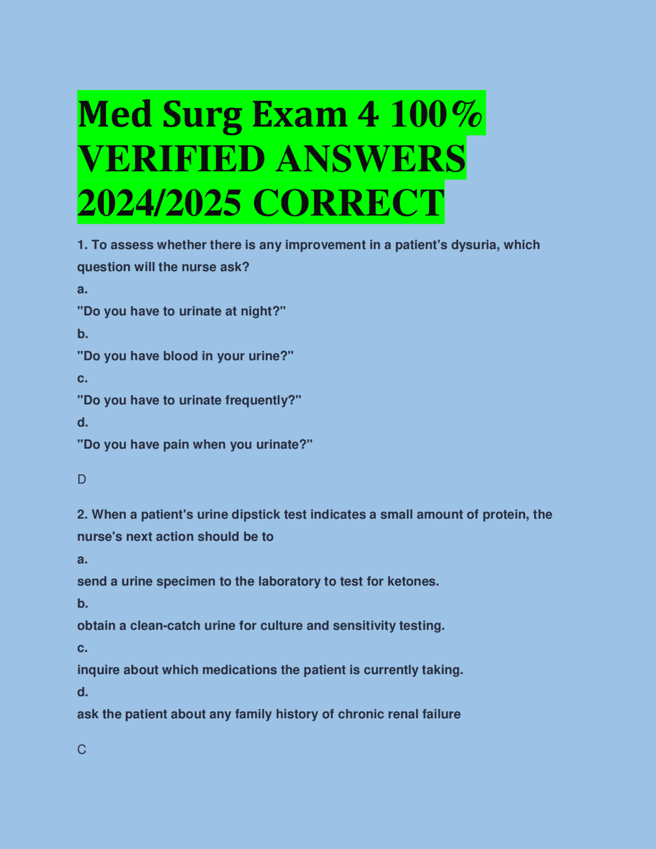 Med Surg Exam 4 100% VERIFIED ANSWERS 2024/2025 CORRECT | Study Guides ...