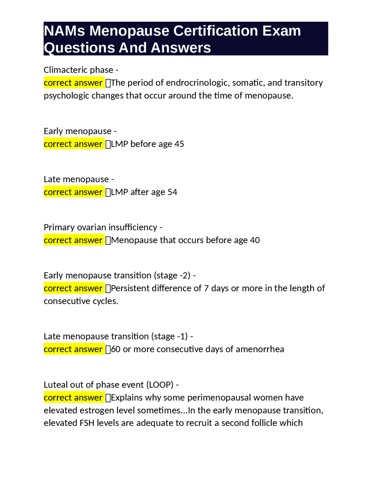 NAMs Menopause Certification Exam Questions And Answers | Exams ...