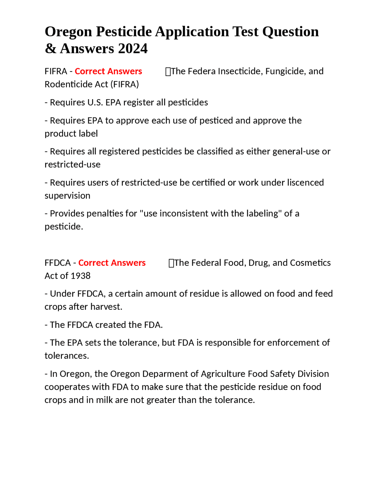 Oregon Pesticide Application Test Question & Answers 2024 | Exams Nursing | Docsity