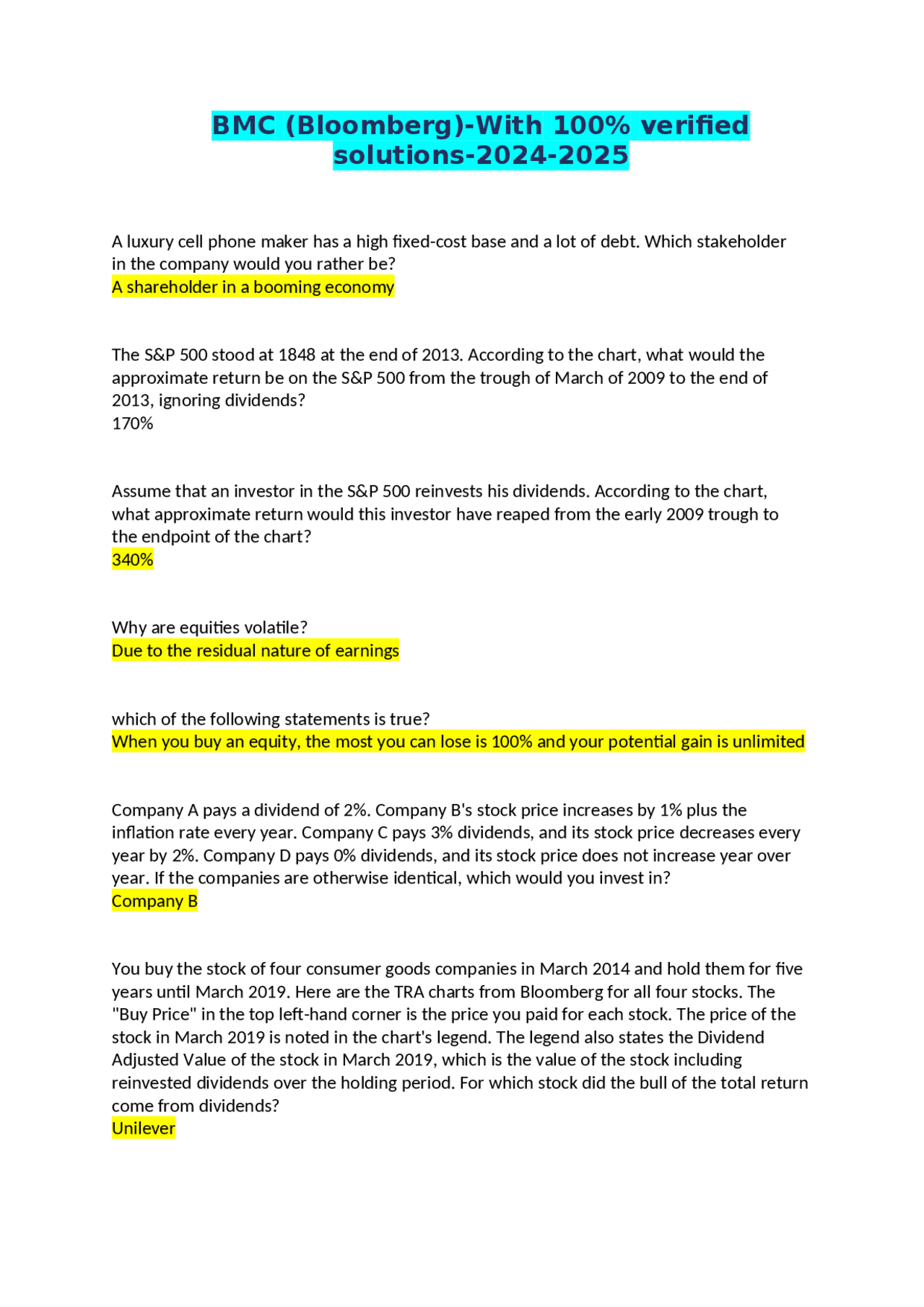 Bmc Bloomberg With 100 Verified Solutions 2024 2025 Docx Exams