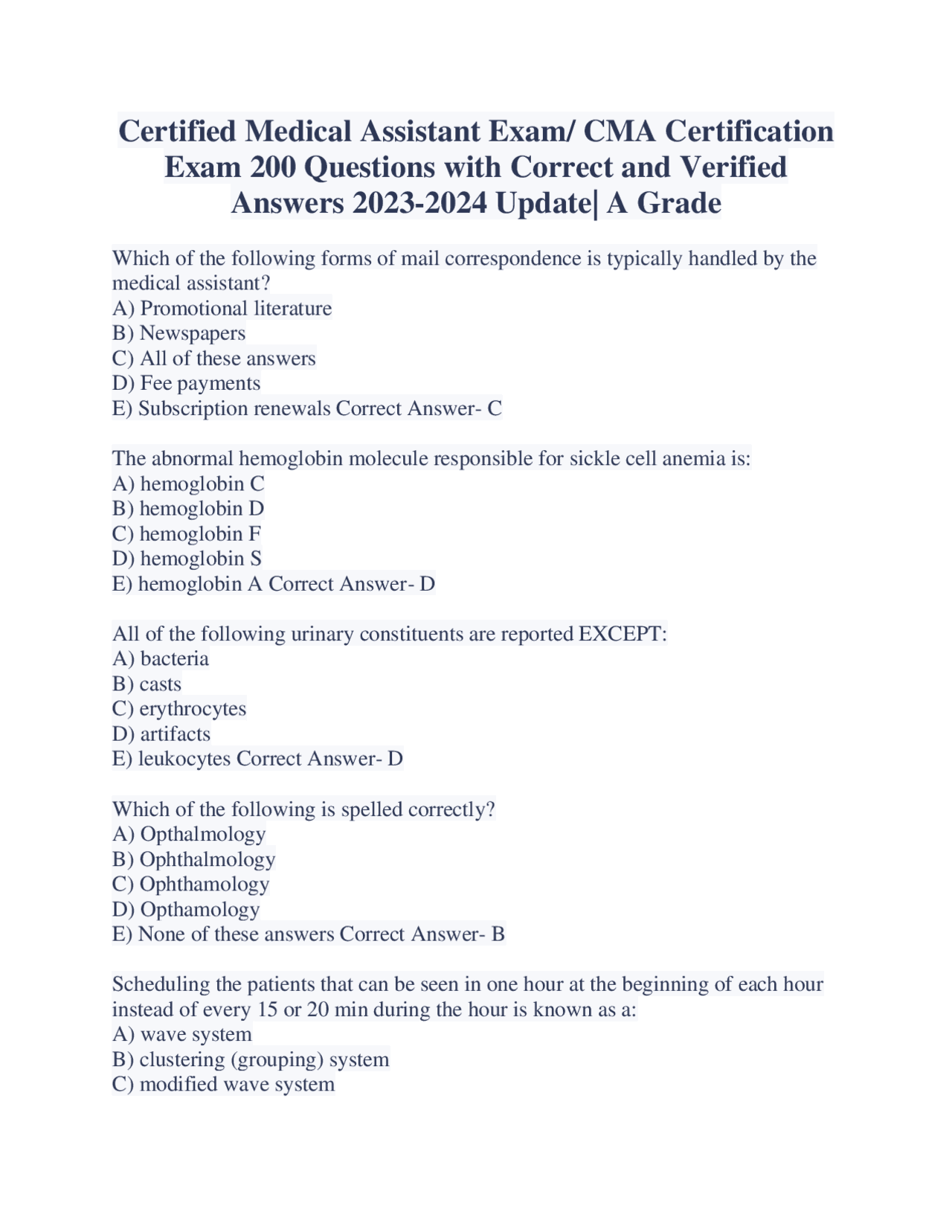 Certified Medical Assistant Exam/ CMA Certification Exam 200 Questions ...