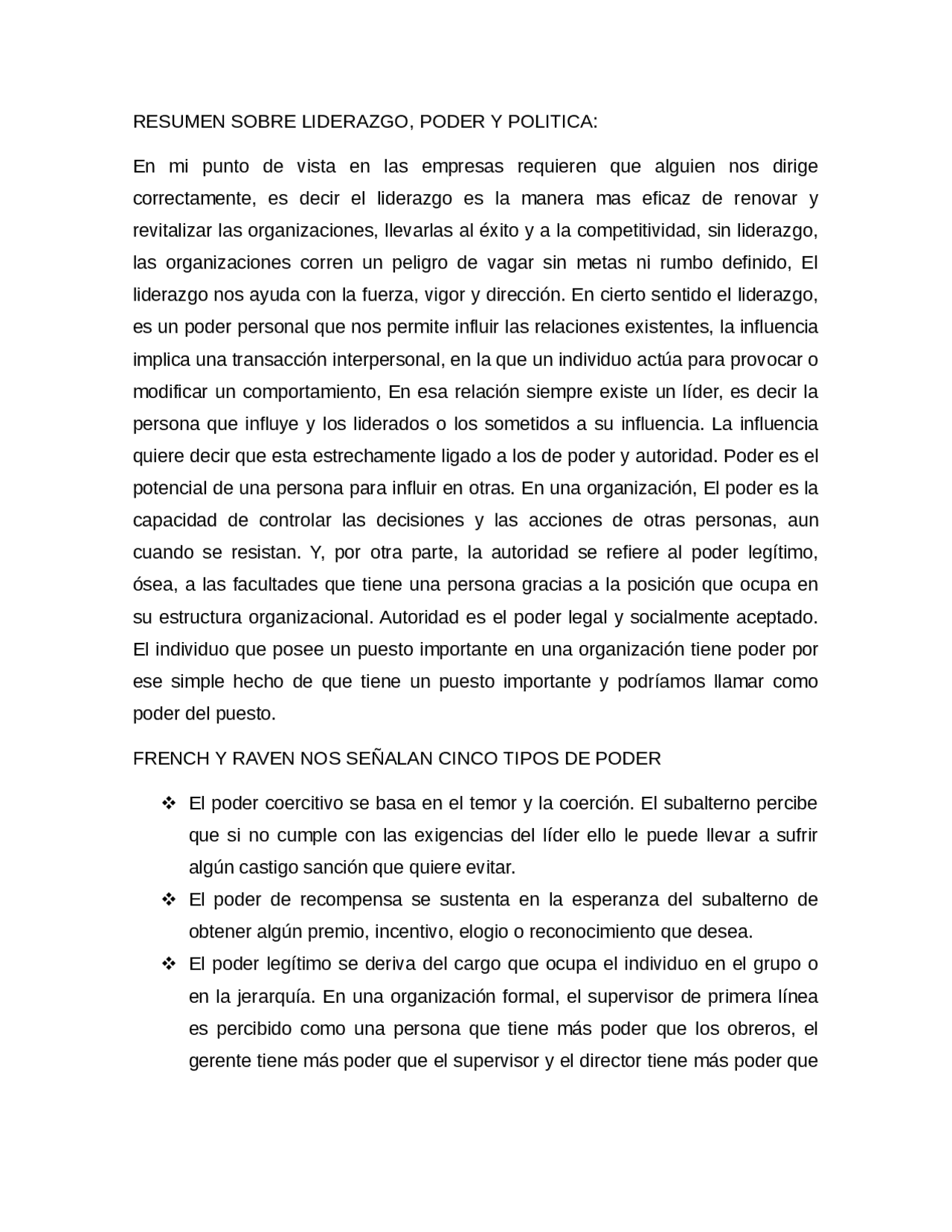Liderazgo, poder y política en las organizaciones - Prof. Mendez ...