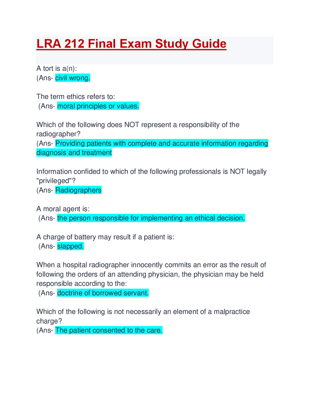 LRA 212 Final Exam Study Guide: Updated A+ Guide Solution: Questions ...