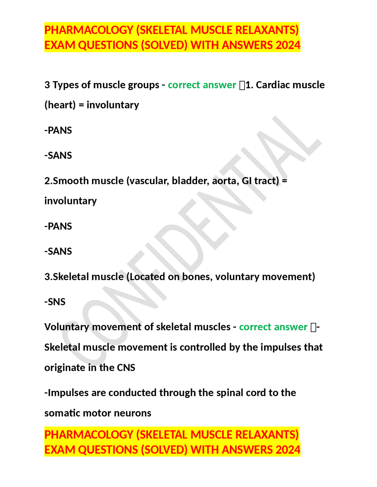 PHARMACOLOGY (SKELETAL MUSCLE RELAXANTS) EXAM QUESTIONS (SOLVED) WITH ...