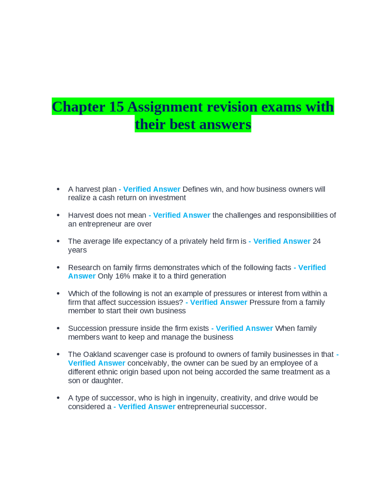 Chapter 15 Assignment revision exams with their best answers | Exams ...