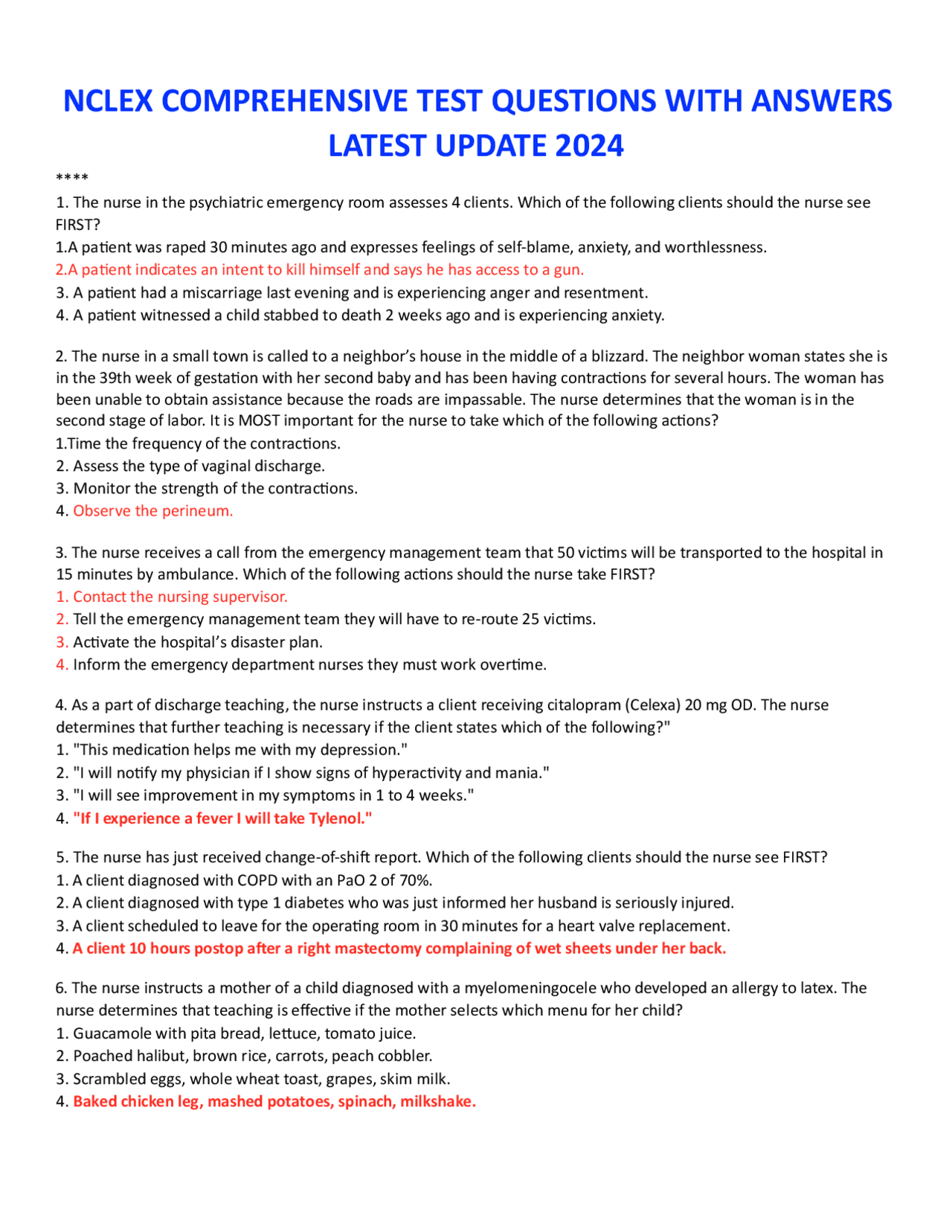 NCLEX COMPREHENSIVE TEST QUESTIONS WITH ANSWERS LATEST UPDATE 2024 ...