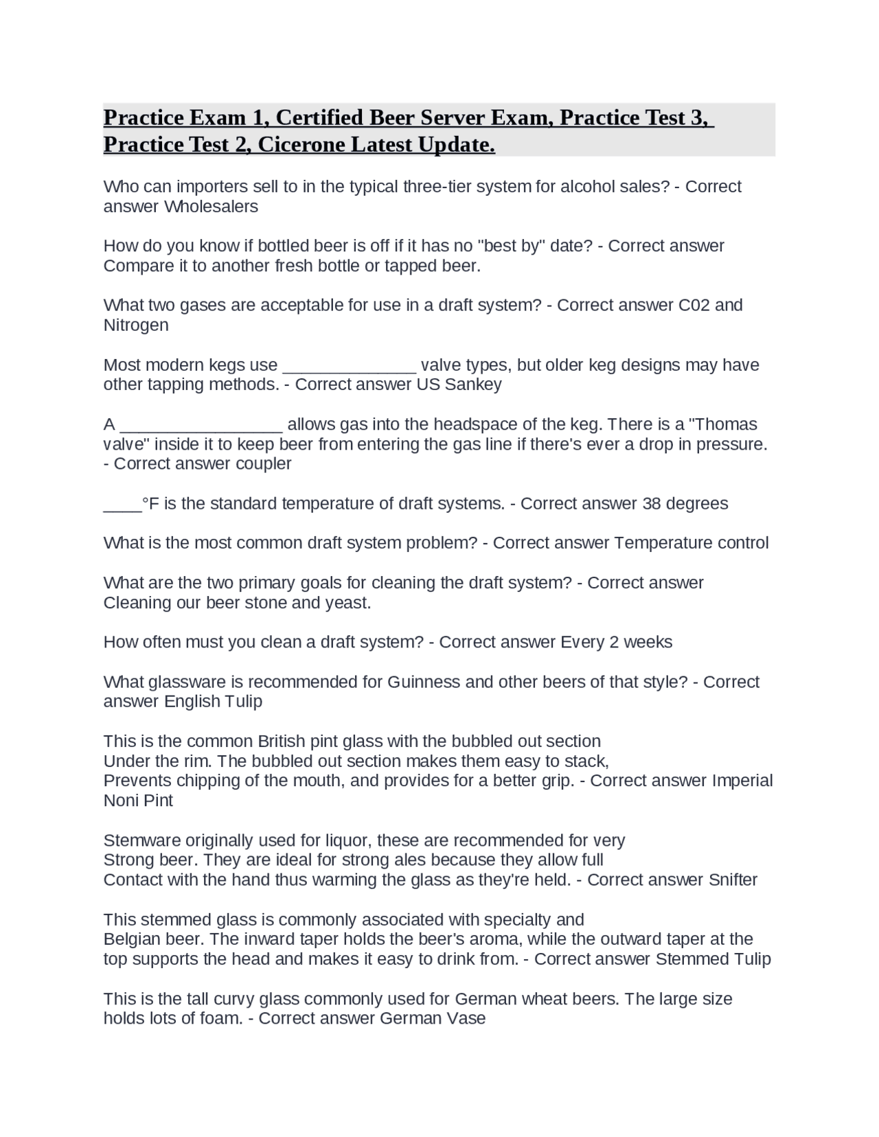 Practice Exam 1, Certified Beer Server Exam, Practice Test 3, Practice Test 2, Cicerone La ...
